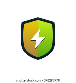 Color Logo of Flash on shield in flat style