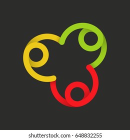 Color logo of unity and family vector template on dark background. Isolated logotype of connection