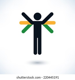 Color logotype human with multiple hands or wings. Simple silhouette information sign with gray shadow isolated on white background in flat style. Graphic design elements in vector illustration 8 eps