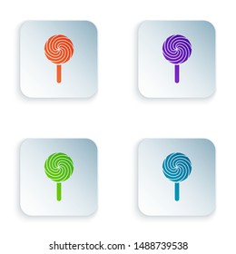 Color Lollipop icon isolated on white background. Food, delicious symbol. Set icons in colorful square buttons. Vector Illustration
