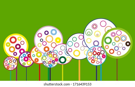 Color lollipops on green background - vector