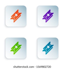 Color Lottery ticket icon isolated on white background. Bingo, lotto, cash prizes. Financial success, prosperity, victory, winnings luck. Set icons in colorful square buttons. Vector Illustration