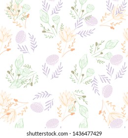 Color lotus flower hand drawn, floral seamless pattern, simple vector illustration