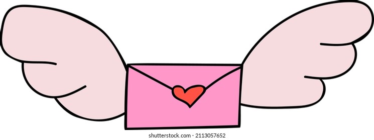 Color love letter with wings. Hand drawn doodle illustration. Element for St. Valentine's Day greeting cards, stickers and posters