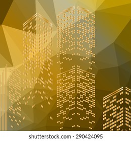 Color low poly illustration with four skyscraper