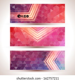 Color magic pattern of geometric shapes. Colorful mosaic banner. Bright colorful flying arrows on a fantastic design background. Vector illustration for your business presentations. EPS10.