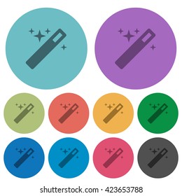 Color magic wand flat icon set on round background.