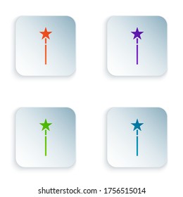Color Magic wand icon isolated on white background. Star shape magic accessory. Magical power. Set colorful icons in square buttons. Vector Illustration