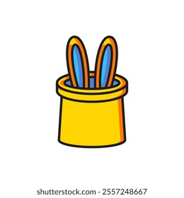 Color Magician hat and rabbit ears icon isolated on white background. Magic trick. Mystery entertainment concept. Flat filled outline style with shadow. Vector