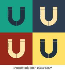 Color Magnet icon isolated on color background. Horseshoe magnet, magnetism, magnetize, attraction. Vintage style drawing. Vector Illustration