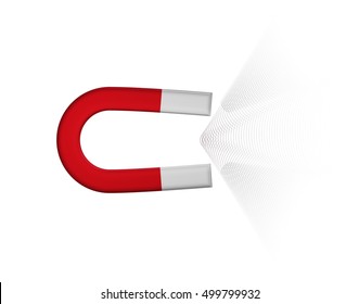 Color magnet icon with waves. Illustration of magnet with waves as a sign of magnetic attraction isolated on white background.