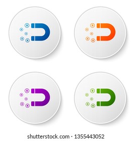 Color Magnet with money icon isolated on white background. Concept of attracting investments, money. Big business profit attraction and success. Set icons in circle buttons. Vector Illustration
