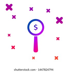 Color Magnifying glass and dollar symbol icon isolated on white background. Find money. Looking for money. Gradient random dynamic shapes. Vector Illustration