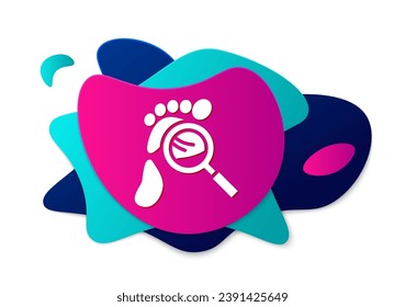 Color Magnifying glass with footsteps icon isolated on white background. Detective is investigating. To follow in the footsteps. Abstract banner with liquid shapes. Vector