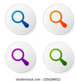 Color Magnifying glass icon isolated on white background. Search, focus, zoom, business symbol. Set color icon in circle buttons. Vector Illustration