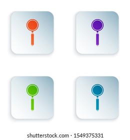Color Magnifying glass icon isolated on white background. Search, focus, zoom, business symbol. Set icons in colorful square buttons. Vector Illustration