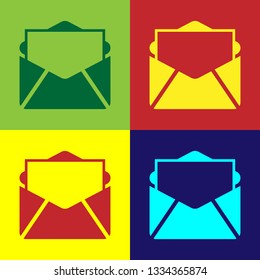 Color Mail and e-mail icon isolated on color backgrounds. Envelope symbol e-mail. Email message sign. Flat design. Vector Illustration 