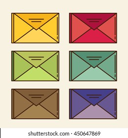 Color mail icon set in flat design style
