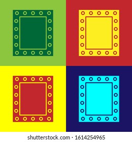 Color Makeup mirror with lights icon isolated on color background.  Vector Illustration