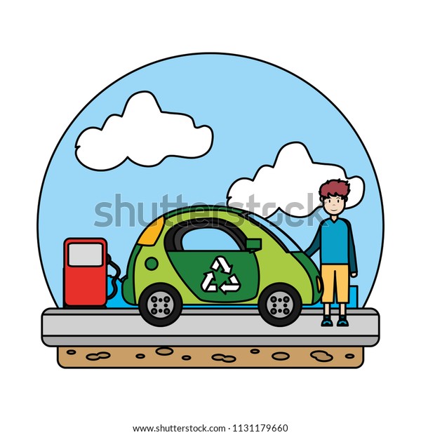 color man\
charging car with electric vehicle\
station