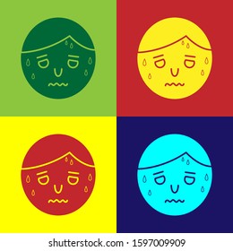 Color Man with excessive sweating icon isolated on color background.  Vector Illustration