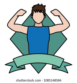 color man exercise training emblem and ribbon