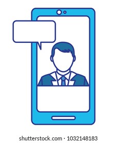 color man faceless inside smartphone with chat bubble