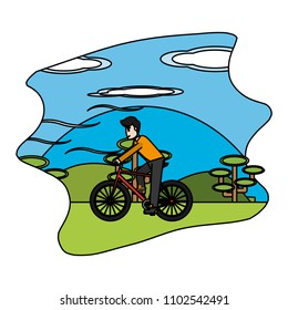 color man ride bicycle in the nature landscape