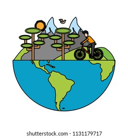 color man riding bicycle to ecology protection