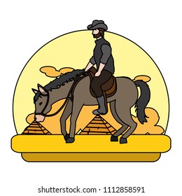 color man riding horse in the landscape desert