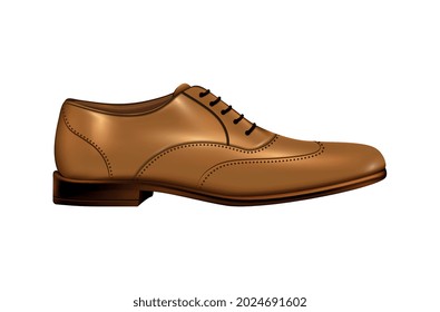 Color man shoes realistic composition with isolated image of single orange leather shoe for men vector illustration