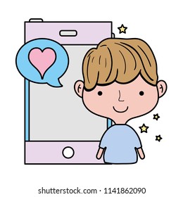 color man with smartphone and love chat bubble message
