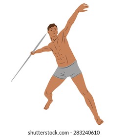 color  man throwing the javelin, white background , isolated illustration