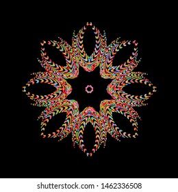 Color mandala in abstract style on black background. Modern design, vector illustration.