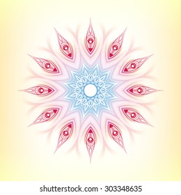 Color mandala combined with smooth, soft abstract wavy shapes.