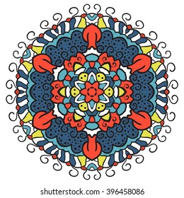 Color the mandala. Eastern symmetrical circular pattern.
