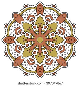 Color mandala. Eastern symmetrical circular pattern on a white background.