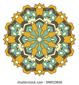 Color mandala. Eastern symmetrical circular pattern on a white background.