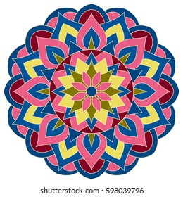 Color mandala vector ethnic pattern, round symmetrical decoration