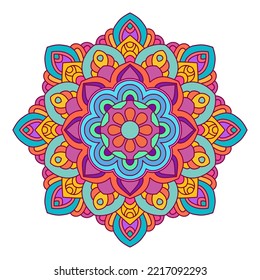 Color mandala vector illustration template, Isolated hand-drawn doodle mandala, Ethnic mandala with colorful tribal ornament.