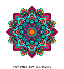 Color mandala vector illustration template, Isolated hand-drawn doodle mandala, Ethnic mandala with colorful tribal ornament.