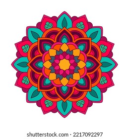 Color mandala vector illustration template, Isolated hand-drawn doodle mandala, Ethnic mandala with colorful tribal ornament.