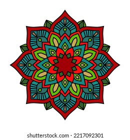 Color mandala vector illustration template, Isolated hand-drawn doodle mandala, Ethnic mandala with colorful tribal ornament.