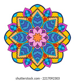Color mandala vector illustration template, Isolated hand-drawn doodle mandala, Ethnic mandala with colorful tribal ornament.