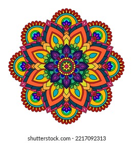 Color mandala vector illustration template, Isolated hand-drawn doodle mandala, Ethnic mandala with colorful tribal ornament.