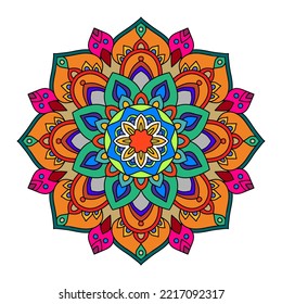 Color mandala vector illustration template, Isolated hand-drawn doodle mandala, Ethnic mandala with colorful tribal ornament.