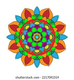 Color mandala vector illustration template, Isolated hand-drawn doodle mandala, Ethnic mandala with colorful tribal ornament.