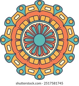 Plantilla de Ilustración vectorial de mandala de color, mandala de doodle dibujado a mano aislado, mandala étnico con adorno tribal colorido.