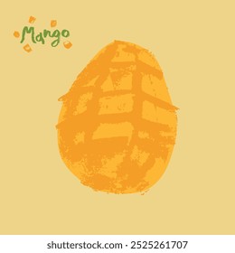 Color mango icon. Charcoal drawing. Organic Mango sign. Tropical fruit symbol. Vector sketch of Exotic fruit. Hand lettering Mangoes emblem. Asian Mangos fruit illustration. Carabao mango symbol.