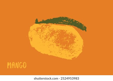 Color mango symbol. Charcoal drawing. Organic Mango sign. Tropical fruit symbol. Vector sketch of Exotic fruit. Hand lettering Mangoes emblem. Asian Mangos fruit illustration. Carabao mango doodles.